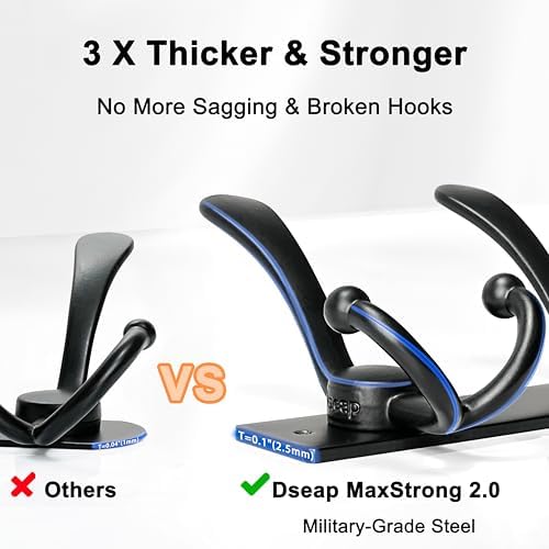 Dseap Coat Rack Wall Mount, Heavy Duty 12-Gauge Base vs Flimsy 1mm, Double-Th...