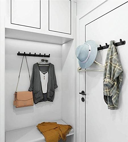 Wall Mounted Coat Rack, 7 Hooks, 25.7"x1.3", Modern, Black, 2 Pcs