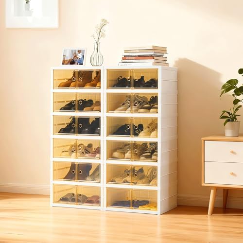 Folding Shoe Rack Storage Device,Large Plastic Folding Shoe Cabinet, Easy to ...