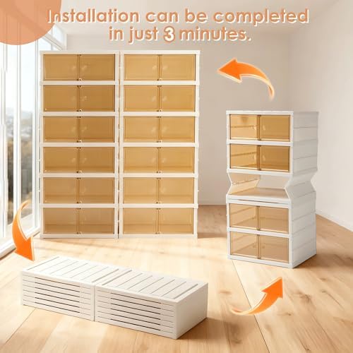 Folding Shoe Rack Storage Device,Large Plastic Folding Shoe Cabinet, Easy to ...