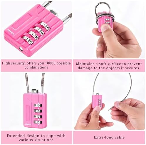 SEPOX® 12PK Metal Combo Padlock, Resettable 4-Digit, Extra Long Cable 12.5"