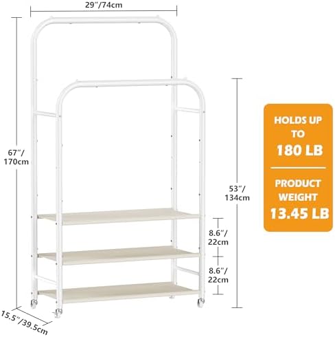 HOMIDEC Clothes Rack,Double Rods Clothing Rack with 3 Tier Shelve&Wheels