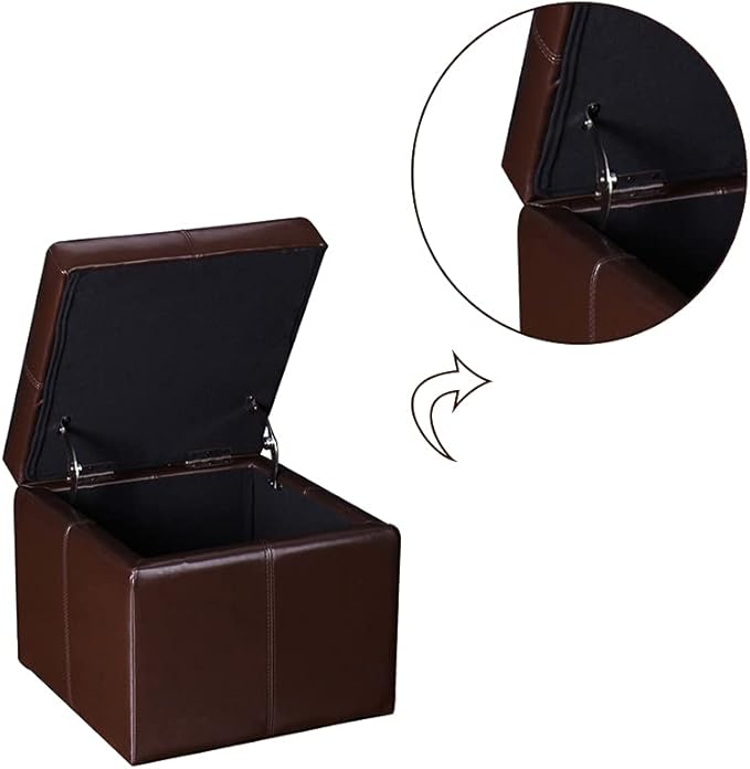 Adeco 17.7" Leather Cube Storage Brown Ottomans