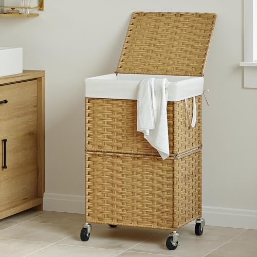 Chrislley Wicker Laundry Basket with Wheels,Rolling Laundry Hamper with Lid