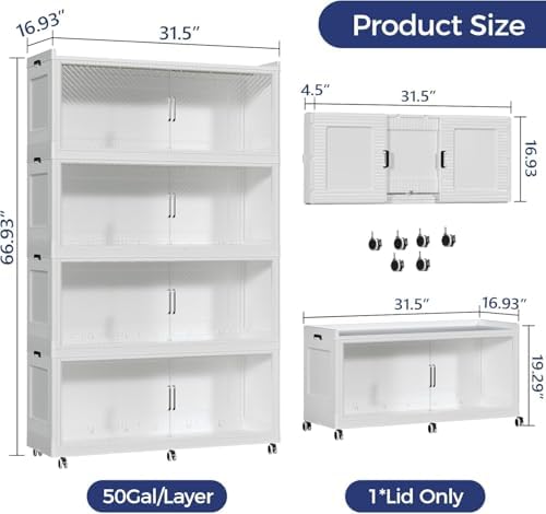 200GAL Extra Large Storage Bins with Lid, 800QT Collapsible Organizer with Wh...