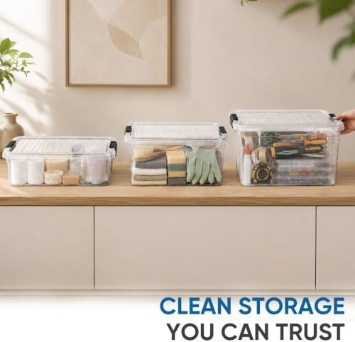 Superio 7.4 Quart Clear Plastic Storage Bin with Lid, Stackable Organizer Box...