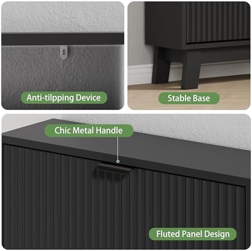 Xixini Shoe Cabinet with 3 Flip Drawers, 54" Tall Narrow Fluted Shoe Sto...