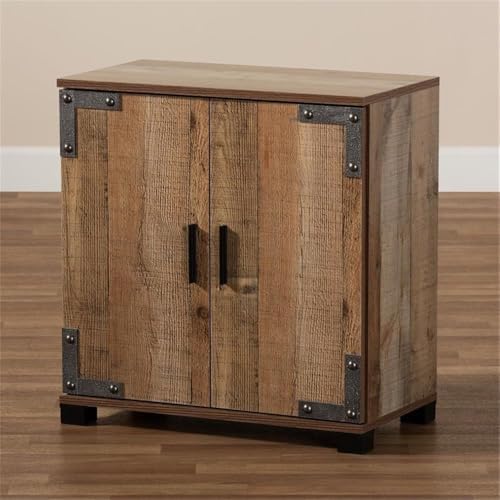 BOWERY HILL 2-Door Shoe Cabinet, Rustic Brown Wood Finish, 24.8" H x 23....