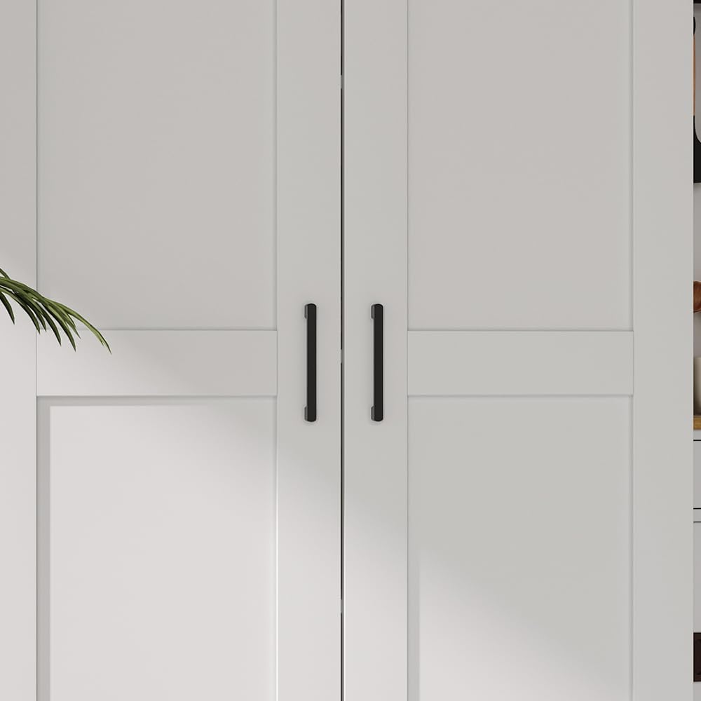 White Tall Kitchen Pantry Cabinet Organizers and Storage with Doors and Adjus...