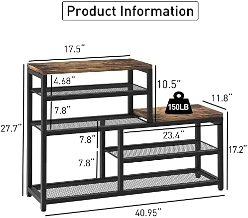 Shoe Rack Bench Shoe Storage Organizer with Seat, 5-Tier Industrial Free Stan...