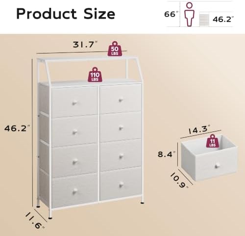 WLIVE Cream Boucle 8-Drawer Fabric Dresser Storage Tower Bedroom