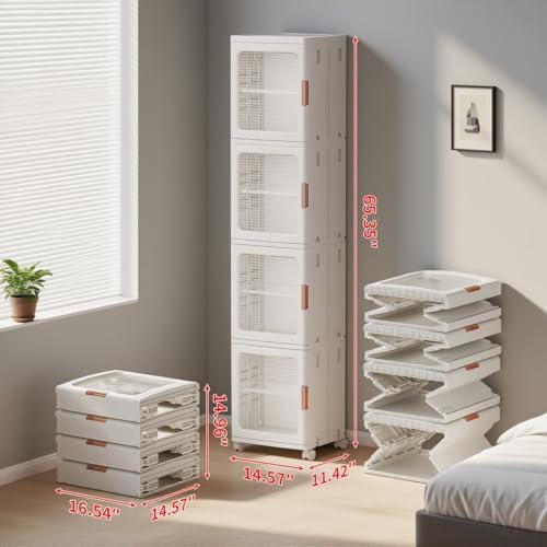 4-Tier Tall Narrow Bathroom Storage Cabinet for Small Space,White