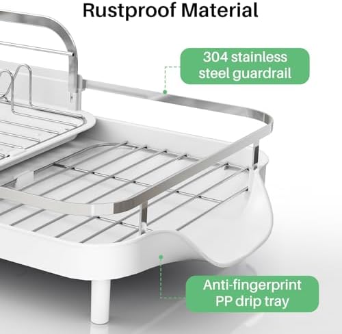 SAYZH Expandable Dish Drying Rack for Small Kitchen Counter, White