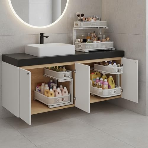 2 Pack Under Sink Organizer, Dual-Layer Pull Out Mesh Cabinet Rack with 5-Lev...