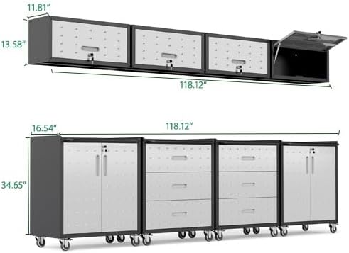 Garage Cabinet System | Heavy Duty Steel All-in-One Modular Garage Cabinet Se...