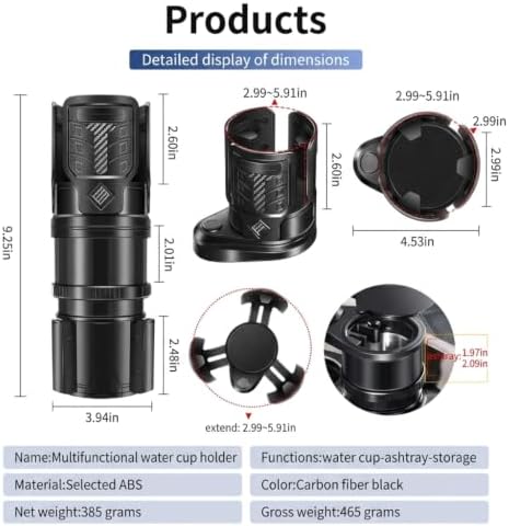 3 in 1 Car Cup Holder Expander with Removable Automotive Ashtray, Adjustable ...