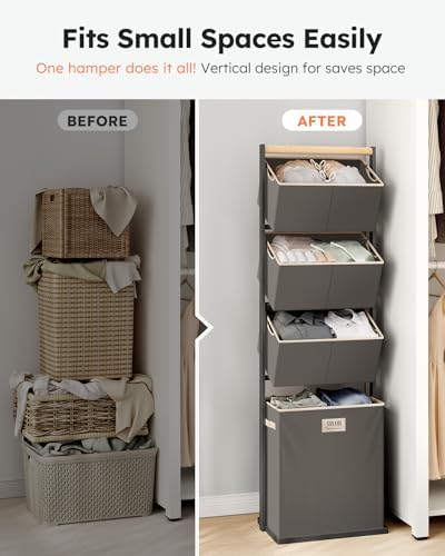 SOLEDI 4-Tier Laundry Hamper Sorter Vertical Laundry Basket for Small Space
