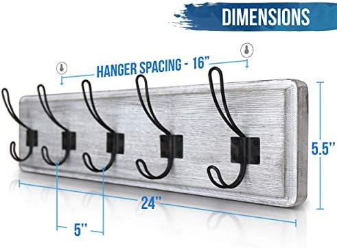 HBCY Creations Rustic Coat Rack - Wall Mounted Whitewash 24" Entryway Co...