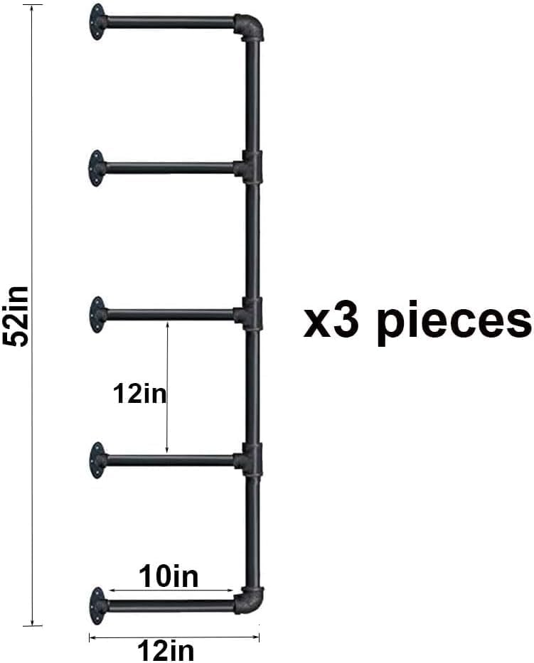 Tianman Industrial Wall Mount Iron Pipe Shelf Shelves Shelving Bracket Vintag...
