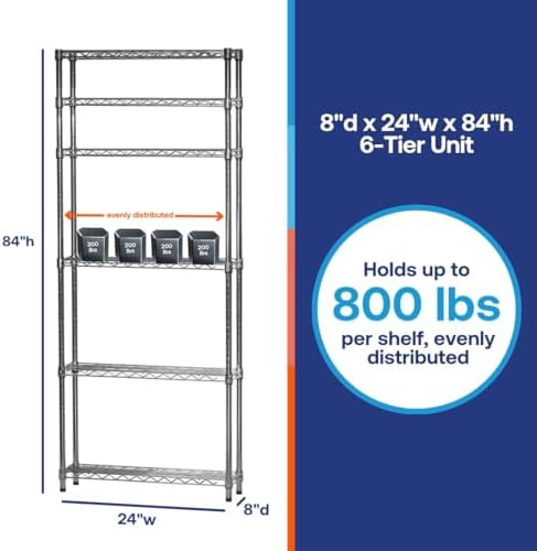 Shelving Inc. 8" d x 24" w x 84" h Chrome Wire Shelving with 6...