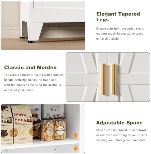 COFaR 5 Tier Metal Farmhouse Storage cabinets with Doors and Shelves, White