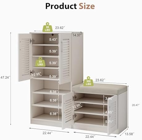 Spaco Shoe Cabinet with Storage Bench Set for Entryway,7-Tier Shoe Storage Ca...