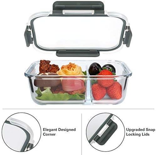 M MCIRCO 5 Pack,36 oz, 2 Compartments Glass Meal Prep Containers with Lids