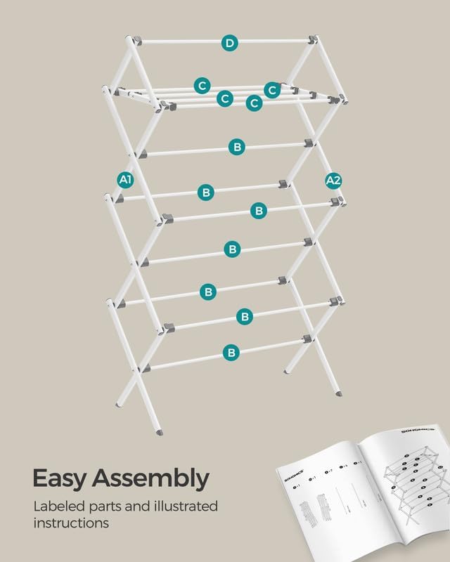 SONGMICS Foldable Clothes Drying Rack, 29.5 x 14.6 x 53.1 Inches