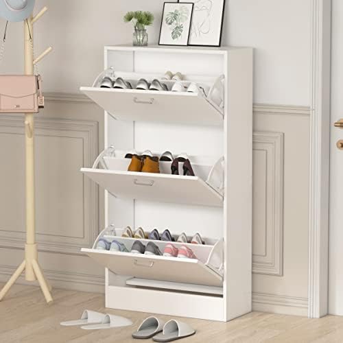 AGOTENI Shoe Cabinet with 3 Flip Drawers, Shoe Storage Organizer with 2-Tier ...