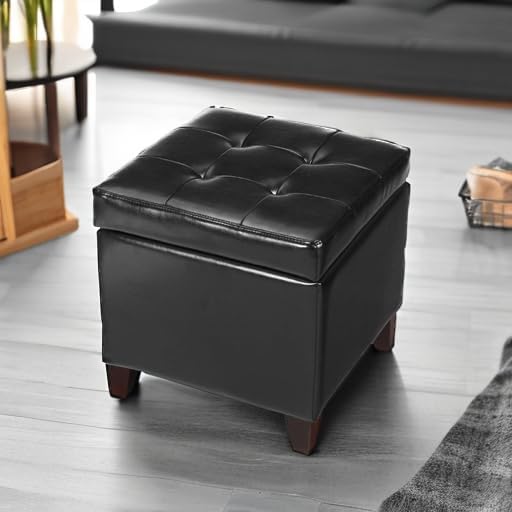 Adeco Storage Ottoman Foot Rest Stool, Leather Ottoman Footstool