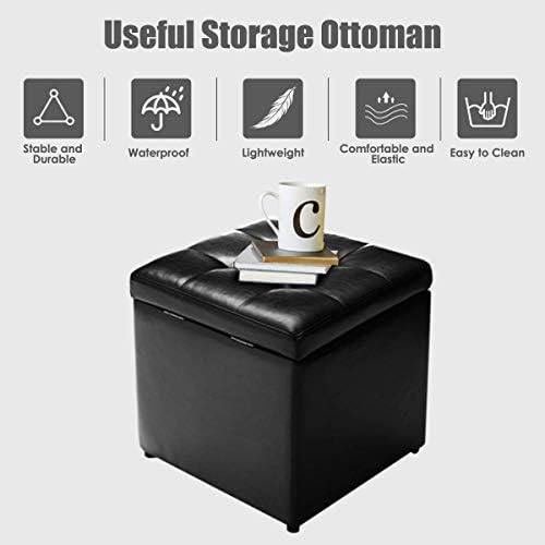 HOMGX 16'' Cube Storage Ottoman, Wooden Frame PU Leather Seat with Hi...