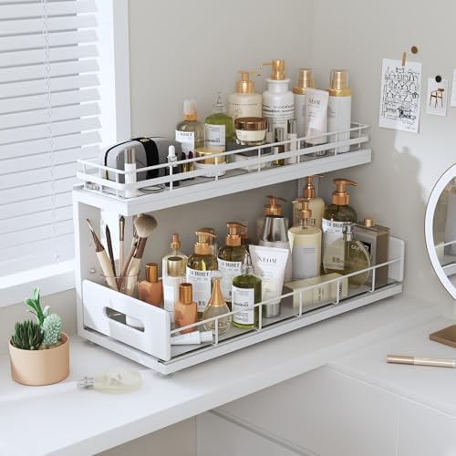Under Sink Organizer Upgrade To Professional Rails,2-Tier Dual Pull Out Cabin...