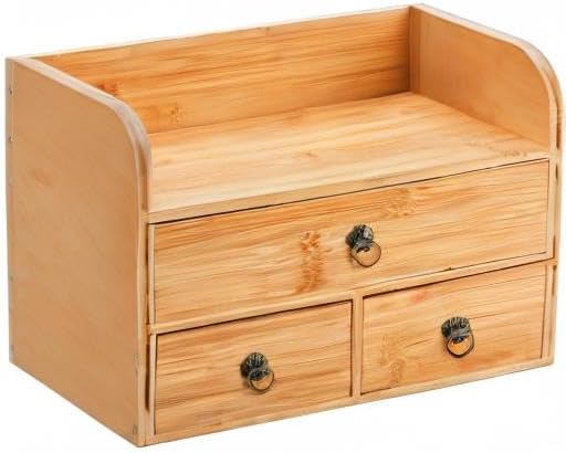 Nicunom Bamboo Desk Organizer, 3-Tier Bamboo Tabletop Storage Organization Mu...