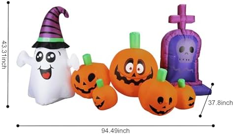 3.7Ft Halloween Inflatable Tombstones Haunted House Prop LED Lights for Hallo...