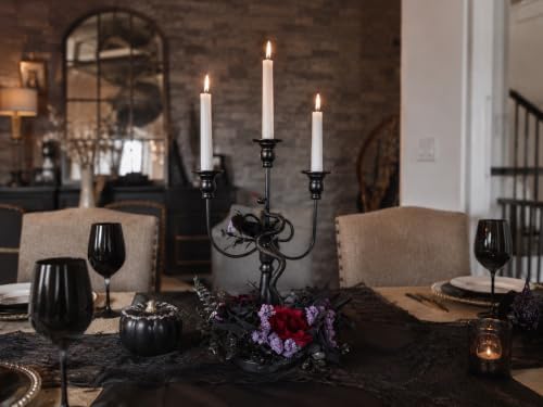 Halloween Candle Holder, 3 Arms Metal Candelabra, Black Candlestick Holder, G...