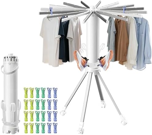 Foldable Laundry Rack with 6 Shoe Holders 24 Clothespins