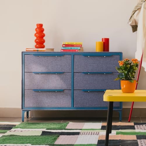 tinge Naima Premium Fabric Dresser - Strong Metal Frame, 6 Spacious Sag-Proof...