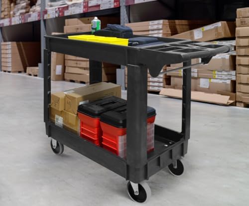 MaxWorks Heavy Duty 2‑Shelf Service Cart 500 lb Capacity Polypropylene Utilit...
