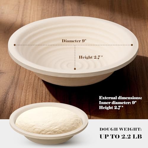Non-Stick Wood Pulp Banneton Bread Proofing Basket Set With Aliquot Jar, 9&qu...