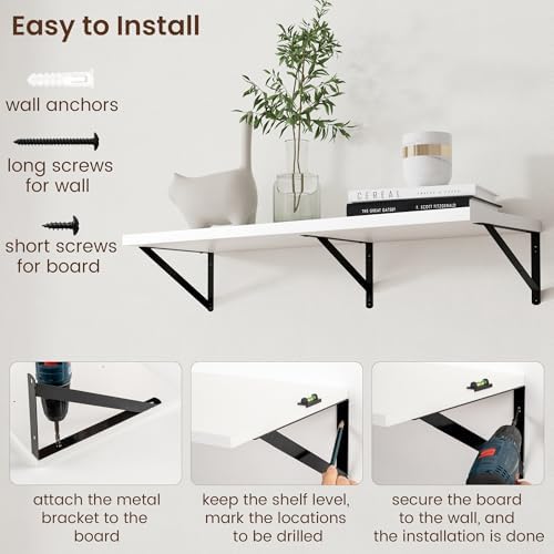 Axeman Floating Shelves for Wall White - 36 Inch Wide x 12 Inch Deep Wall She...