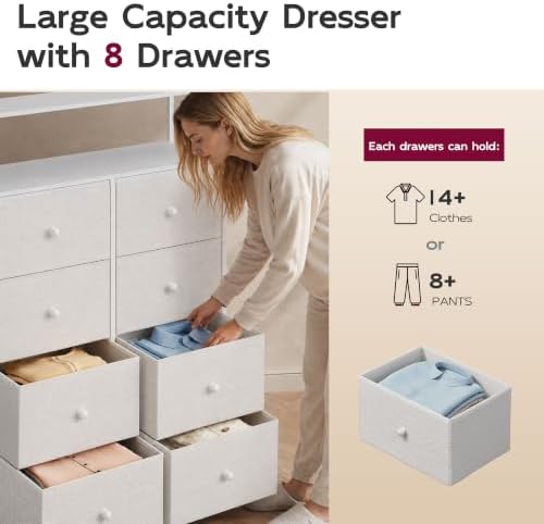 WLIVE Cream Boucle 8-Drawer Fabric Dresser Storage Tower Bedroom