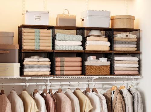 Honkazita 3-Pack Stackable Wire Closet Organizers with Wood Tops