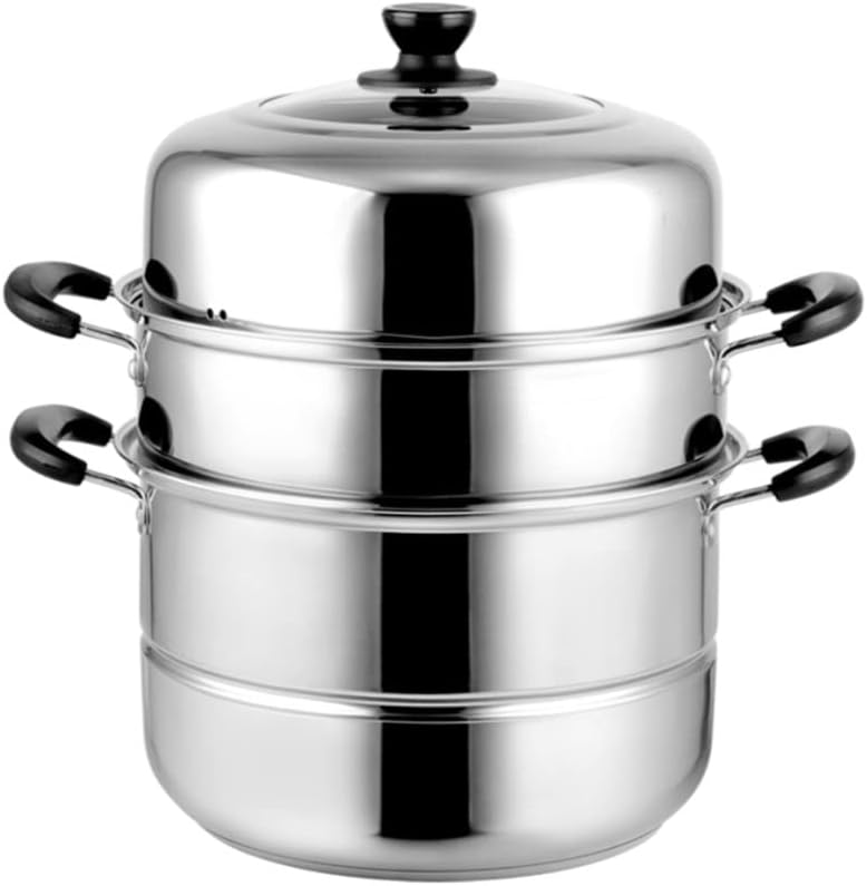 Steamer Pot 11inch Steam Pots for Cooking Steamer Pot with Lid 3-tier Multipu...