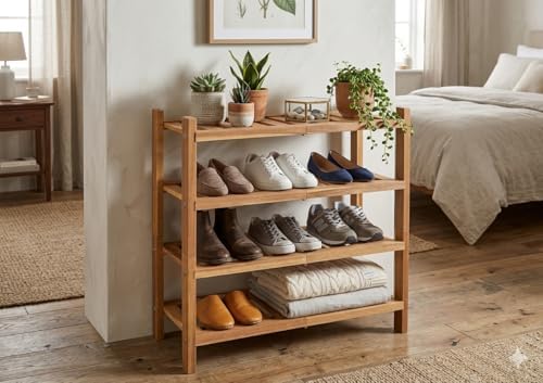 2-Tier Acacia Wood Stackable Shoe Rack - Brush Teak