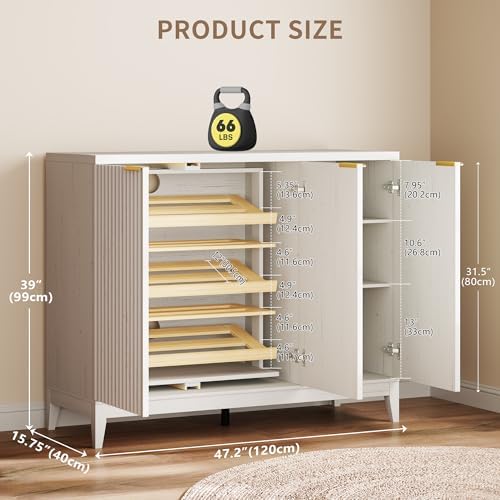 Vlsrka Shoe Storage Cabinet with Fluted Doors and Adjustable Shelves