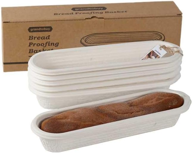 6-Pack 15 Inch Long Baguettes Proofing Basket Sourdough Banneton with Liner