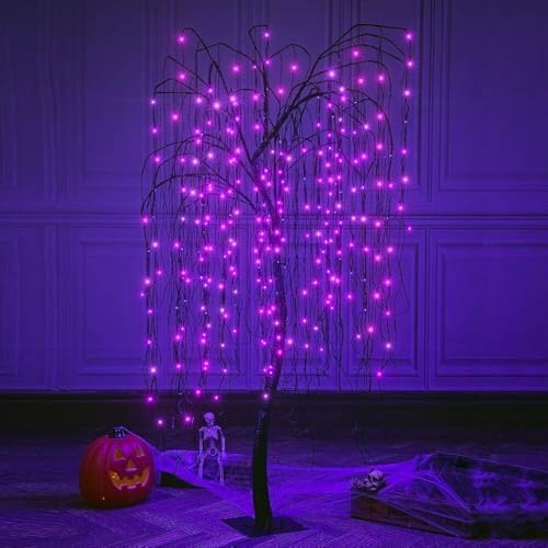 LIGHTSHARE 7 Feet Halloween Willow Tree with Spiders, 256 LED Lights for Home...