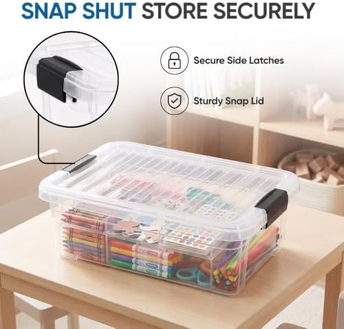 Superio 7.4 Quart Clear Plastic Storage Bin with Lid, Stackable Organizer Box...