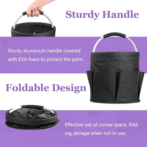 2PCS Collapsible Cleaning Caddy, 17L Tool Bag with 6 Pockets, Green + Black