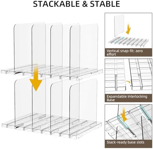 Stackable Bag & Purse Organizer for Closet Shelf Acrylic Shelf Dividers f...